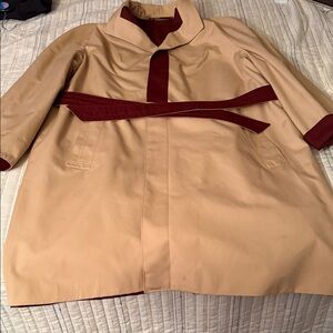 Etienne Aigner Beige and Burgundy Belted Coat